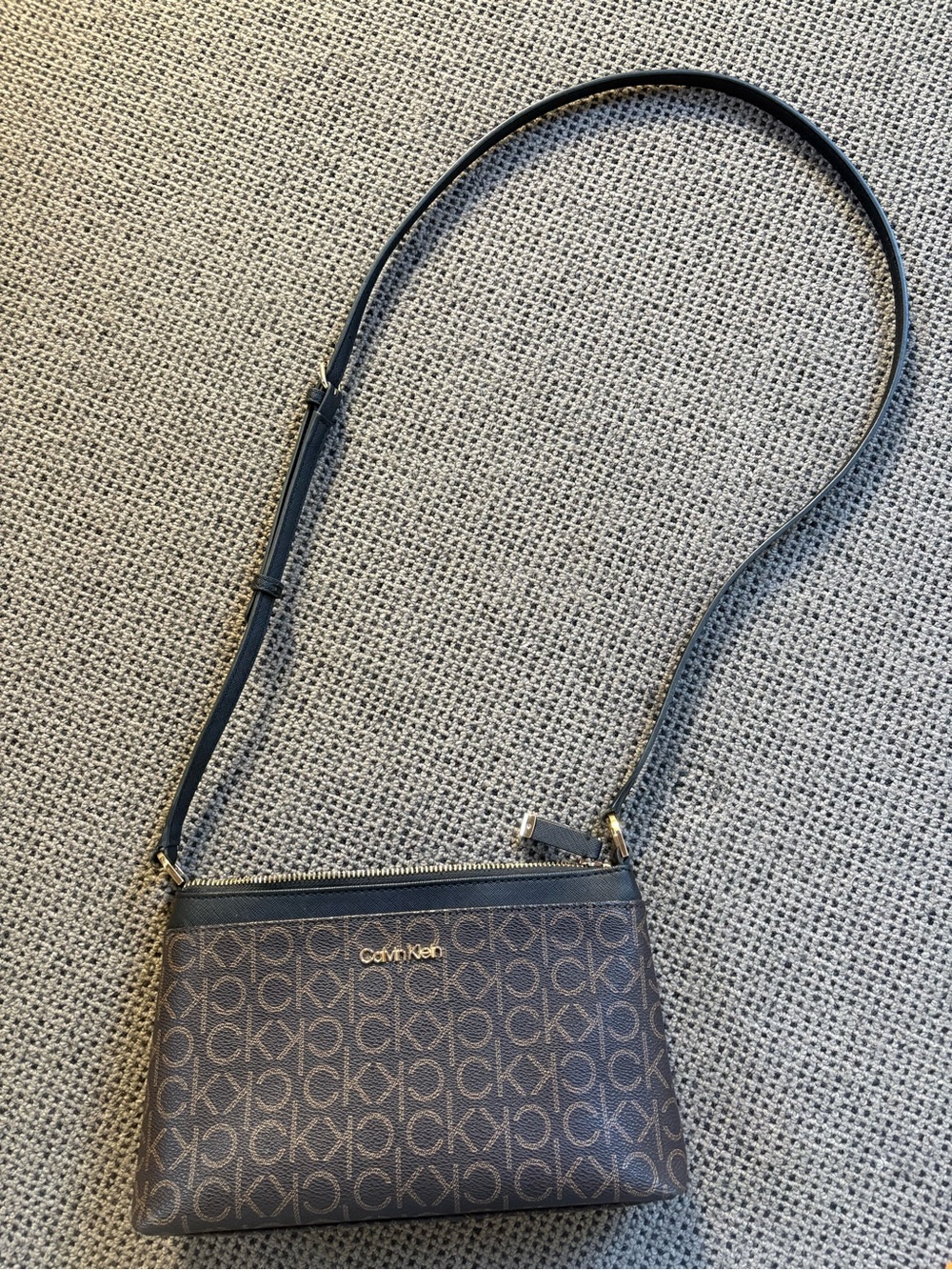 Calvin Klein Brown Monogram Crossbody with Gold-Tone Logo